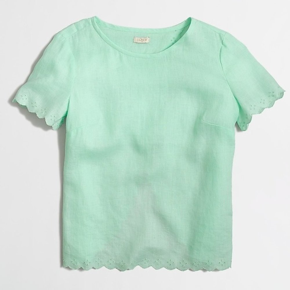 J.Crew Mint Scalloped Split Back Top